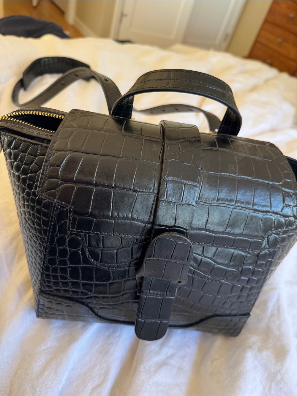 Senreve Croc-Embossed Leather Crossbody Bag/Backpack